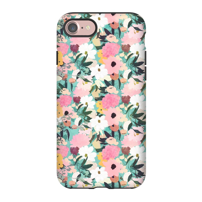 iPhone 7 StrongFit Pretty Watercolor Pink & White Floral Green Design by InovArts