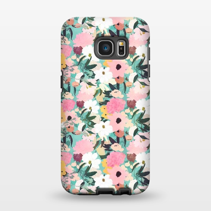 Galaxy S7 EDGE StrongFit Pretty Watercolor Pink & White Floral Green Design by InovArts