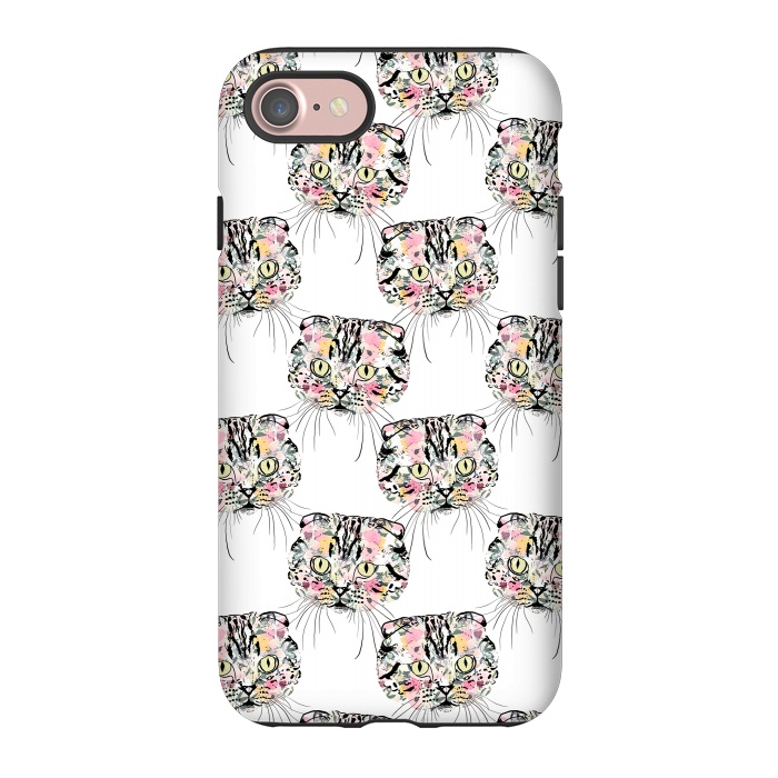 iPhone 7 StrongFit Cute Pink Cat & watercolor flowers Animal Pattern by InovArts