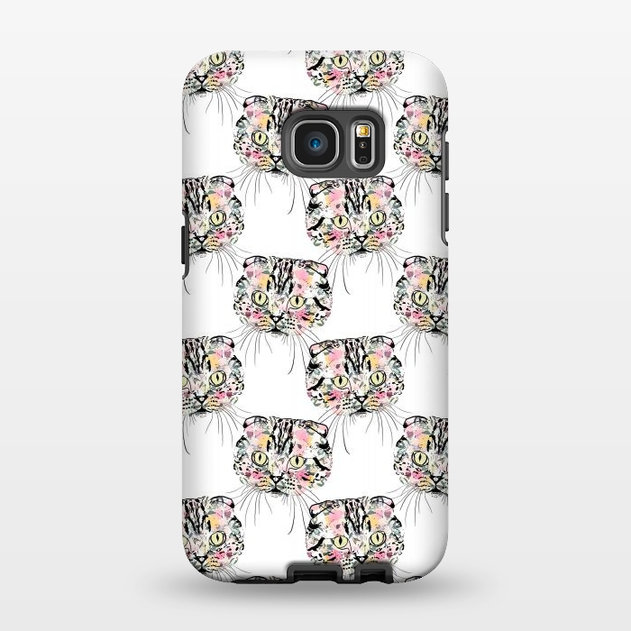 Galaxy S7 EDGE StrongFit Cute Pink Cat & watercolor flowers Animal Pattern by InovArts