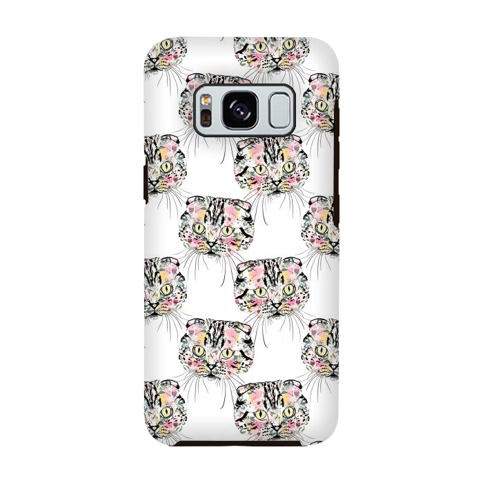 Galaxy S8 StrongFit Cute Pink Cat & watercolor flowers Animal Pattern by InovArts