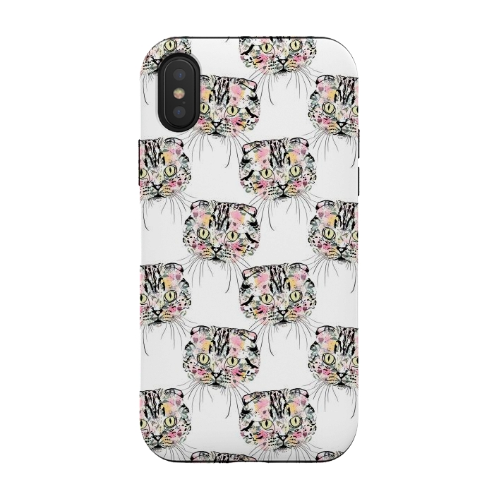 iPhone Xs / X StrongFit Cute Pink Cat & watercolor flowers Animal Pattern by InovArts