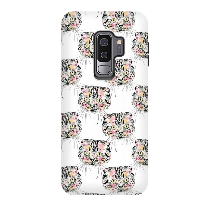 Galaxy S9 plus StrongFit Cute Pink Cat & watercolor flowers Animal Pattern by InovArts