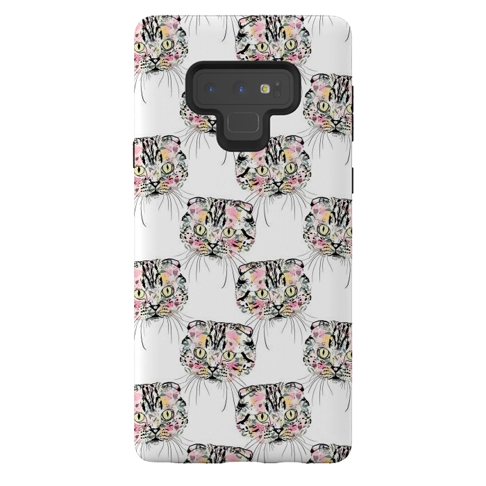 Galaxy Note 9 StrongFit Cute Pink Cat & watercolor flowers Animal Pattern by InovArts