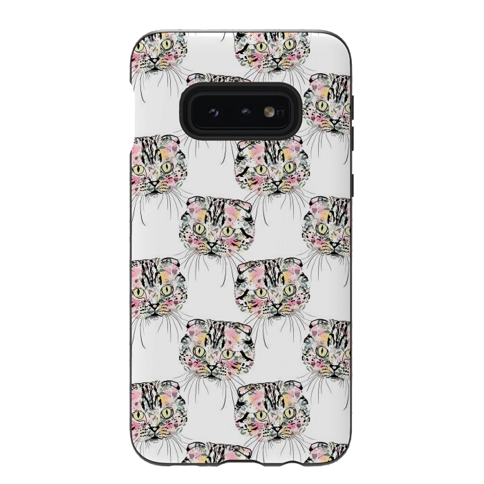 Galaxy S10e StrongFit Cute Pink Cat & watercolor flowers Animal Pattern by InovArts
