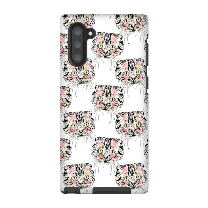 Galaxy Note 10 StrongFit Cute Pink Cat & watercolor flowers Animal Pattern by InovArts