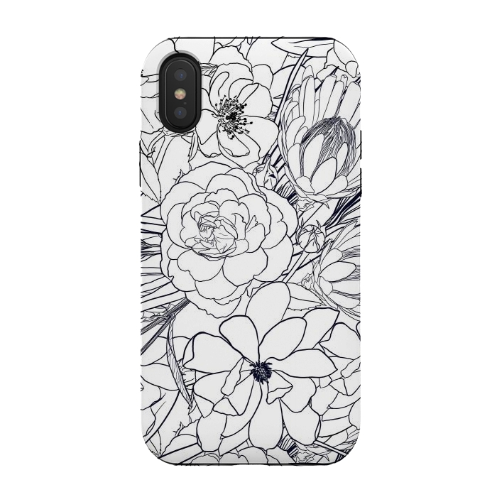 iPhone Xs / X StrongFit Modern Line Art Hand Drawn Floral Girly Design by InovArts