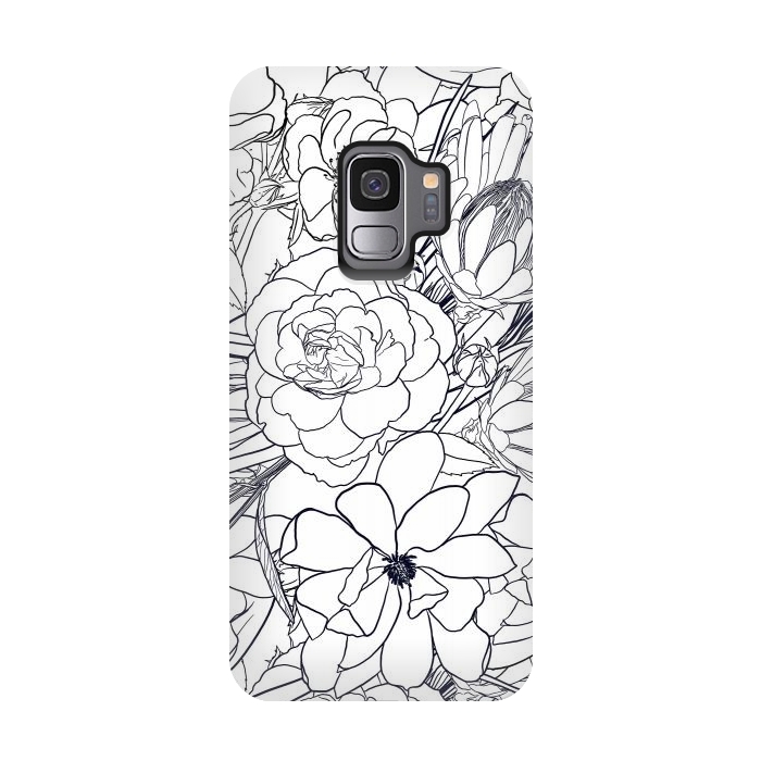 Galaxy S9 StrongFit Modern Line Art Hand Drawn Floral Girly Design by InovArts