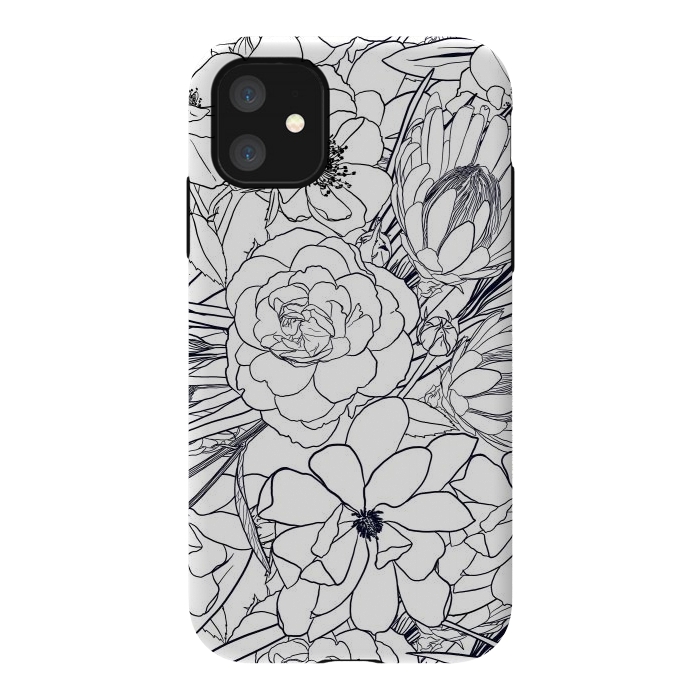 iPhone 11 StrongFit Modern Line Art Hand Drawn Floral Girly Design by InovArts
