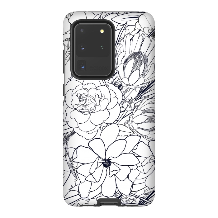 Galaxy S20 Ultra StrongFit Modern Line Art Hand Drawn Floral Girly Design by InovArts
