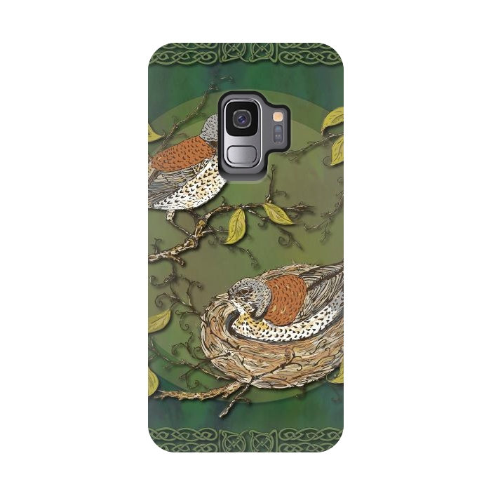 Galaxy S9 StrongFit Nesting Birds Fieldfares by Lotti Brown