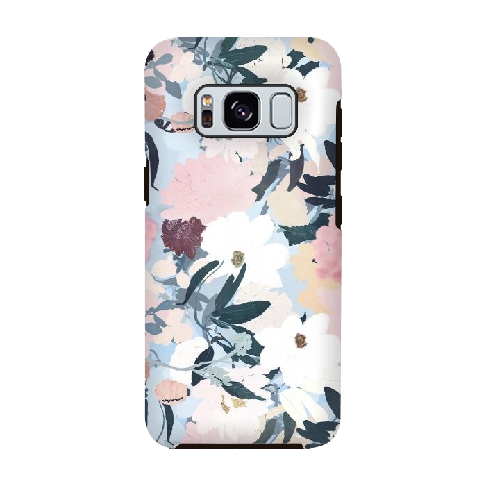Galaxy S8 StrongFit Pretty Grayish Blue Watercolor Pink & White Floral Design by InovArts