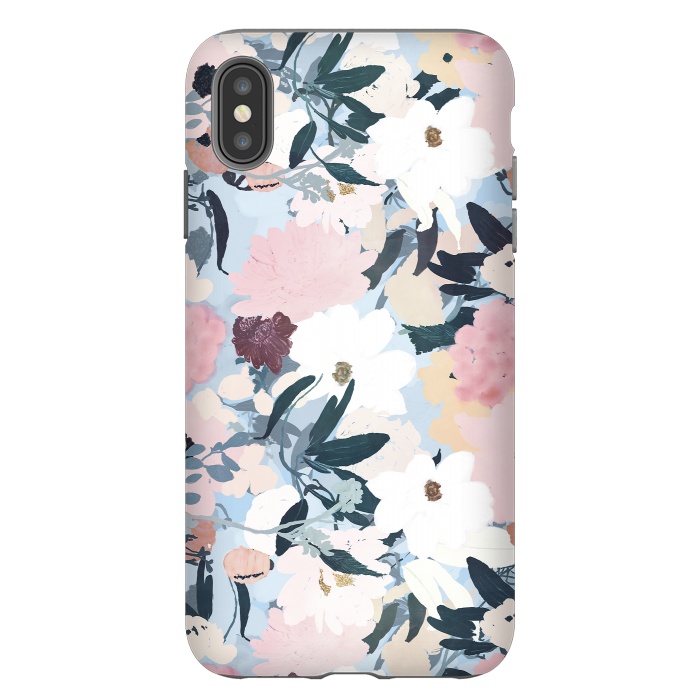 iPhone Xs Max StrongFit Pretty Grayish Blue Watercolor Pink & White Floral Design by InovArts