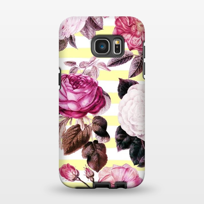 Galaxy S7 EDGE StrongFit Vintage romantic roses and bright yellow stripes by Oana 