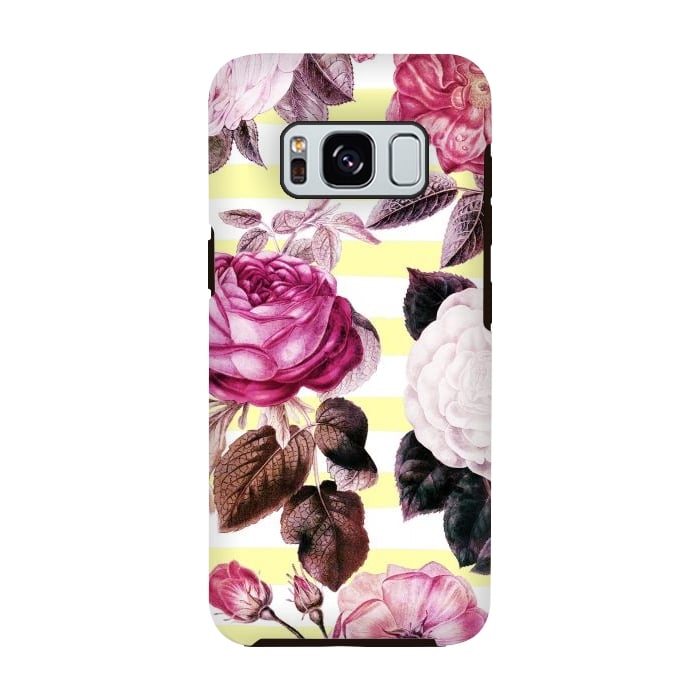 Galaxy S8 StrongFit Vintage romantic roses and bright yellow stripes by Oana 
