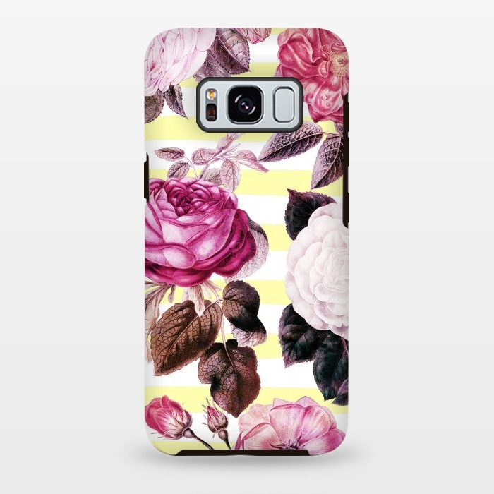 Galaxy S8 plus StrongFit Vintage romantic roses and bright yellow stripes by Oana 