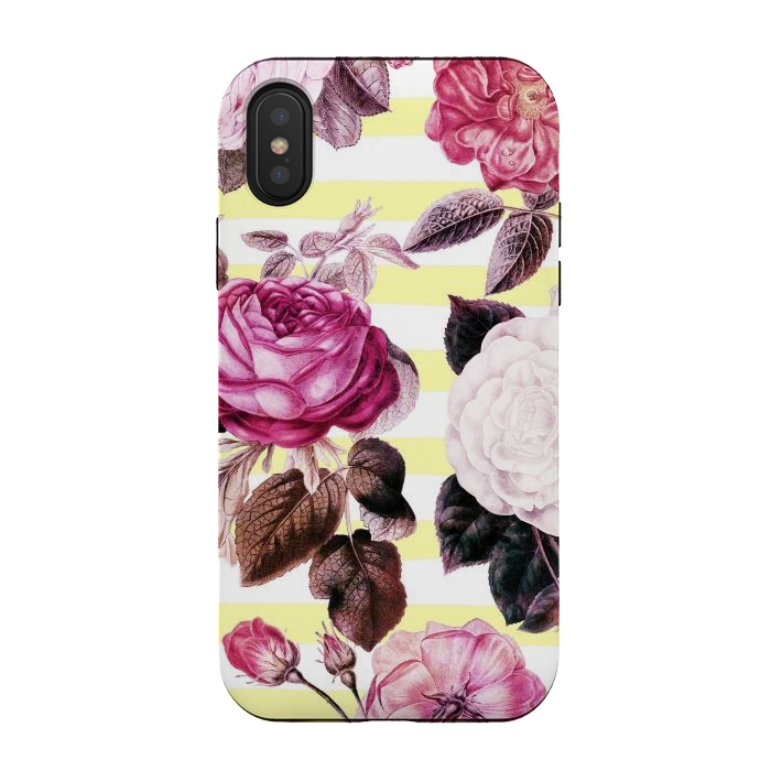 iPhone Xs / X StrongFit Vintage romantic roses and bright yellow stripes by Oana 