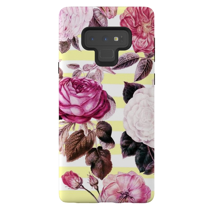 Galaxy Note 9 StrongFit Vintage romantic roses and bright yellow stripes by Oana 