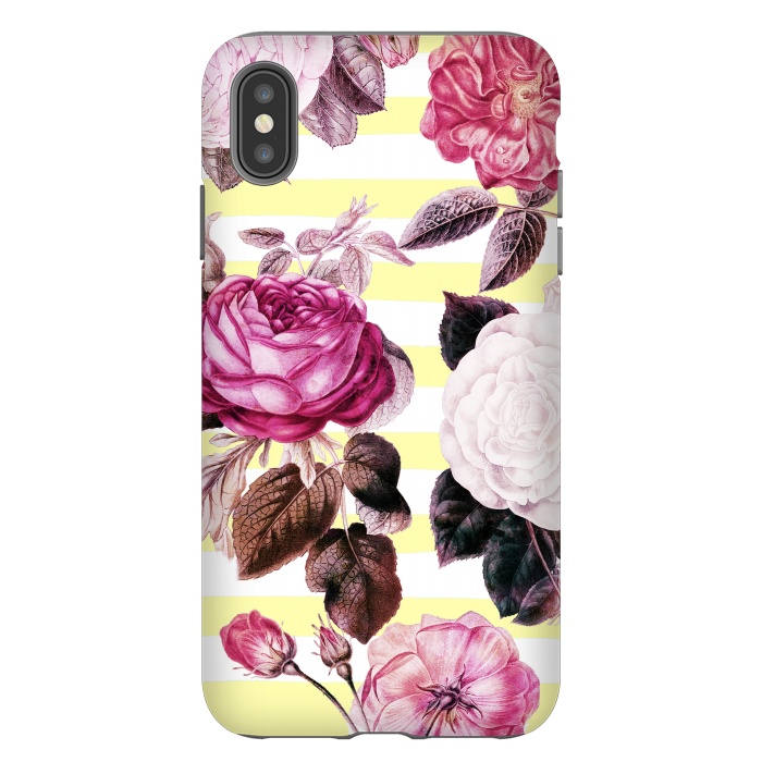 iPhone Xs Max StrongFit Vintage romantic roses and bright yellow stripes by Oana 