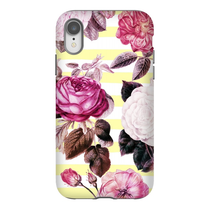 iPhone Xr StrongFit Vintage romantic roses and bright yellow stripes by Oana 