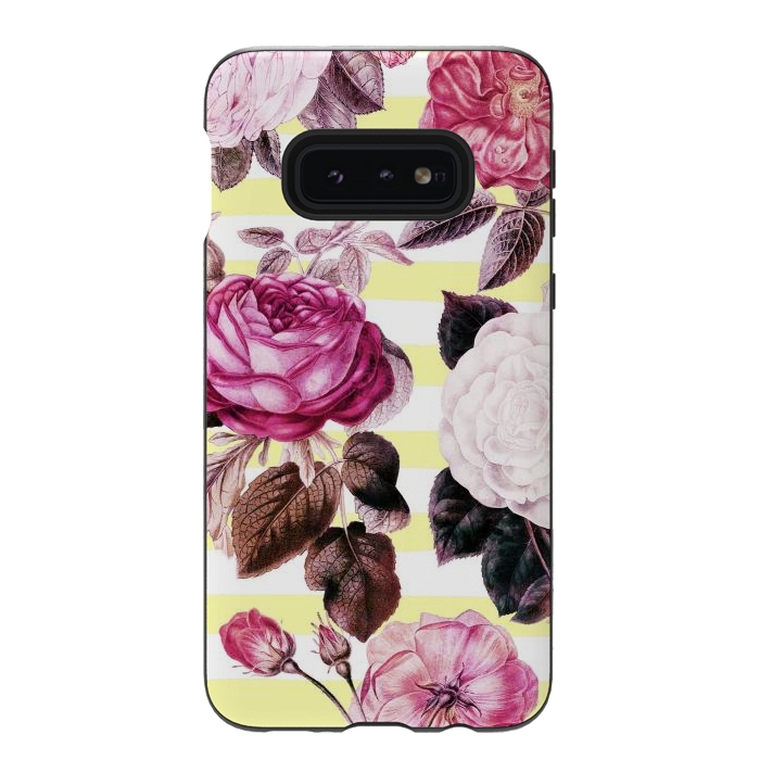 Galaxy S10e StrongFit Vintage romantic roses and bright yellow stripes by Oana 