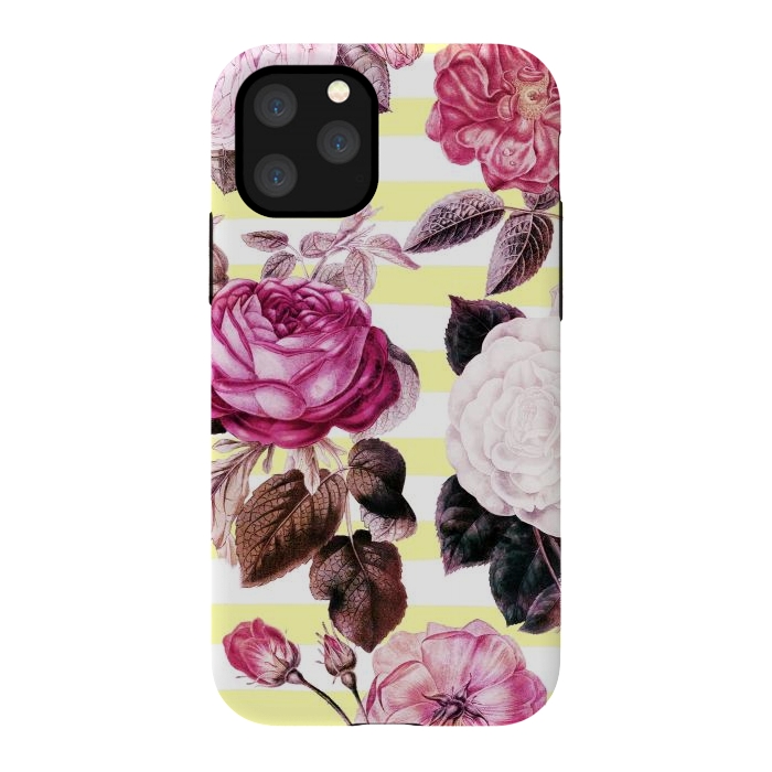 iPhone 11 Pro StrongFit Vintage romantic roses and bright yellow stripes by Oana 