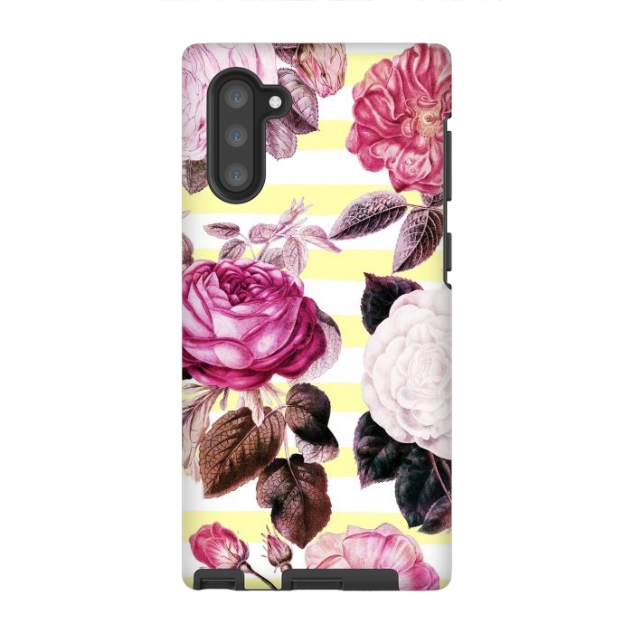 Galaxy Note 10 StrongFit Vintage romantic roses and bright yellow stripes by Oana 
