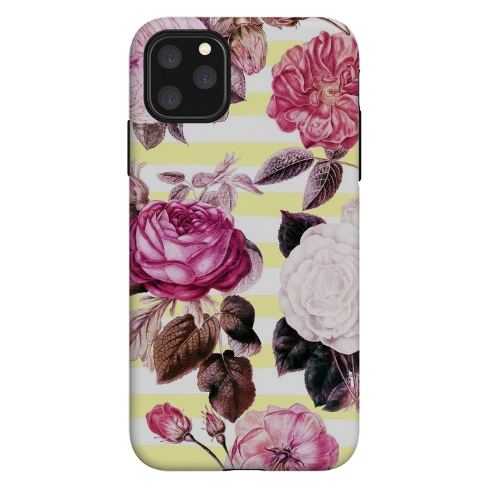 iPhone 11 Pro Max StrongFit Vintage romantic roses and bright yellow stripes by Oana 