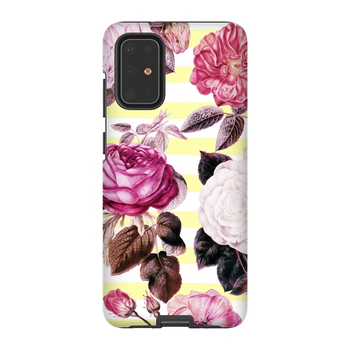 Galaxy S20 Plus StrongFit Vintage romantic roses and bright yellow stripes by Oana 