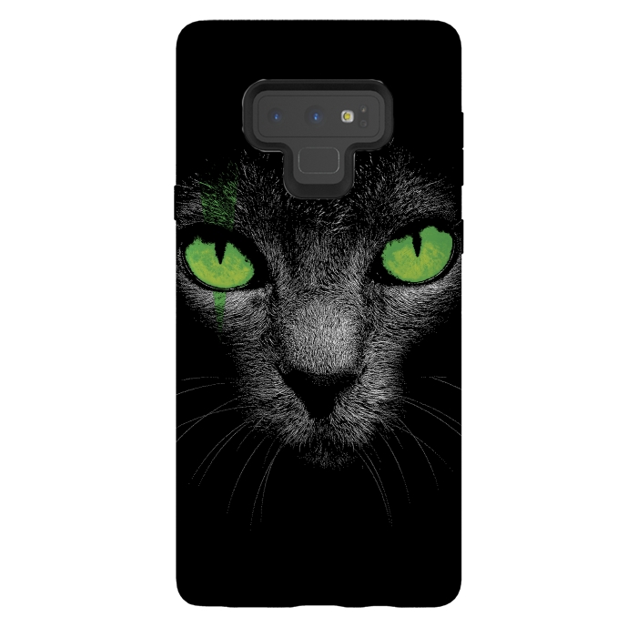 Galaxy Note 9 StrongFit Black Cat with Green Eyes by Sitchko