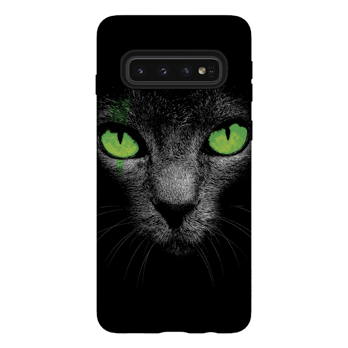 Galaxy S10 StrongFit Black Cat with Green Eyes by Sitchko