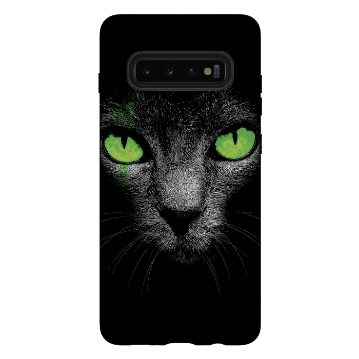 Galaxy S10 plus StrongFit Black Cat with Green Eyes by Sitchko