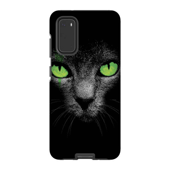 Galaxy S20 StrongFit Black Cat with Green Eyes by Sitchko