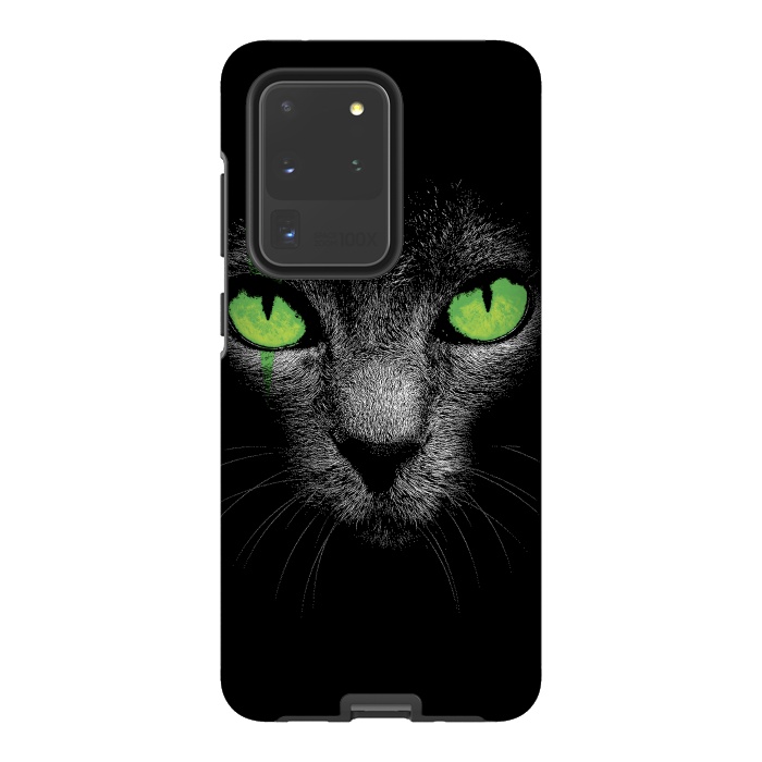 Galaxy S20 Ultra StrongFit Black Cat with Green Eyes by Sitchko