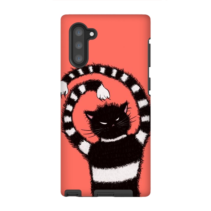 Galaxy Note 10 StrongFit Evil Striped Cat Weird Cartoon by Boriana Giormova