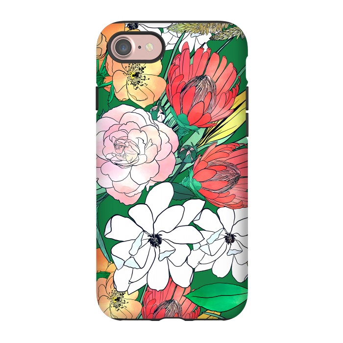 iPhone 7 StrongFit Colorful Hand Drawn Flowers Green Girly Design by InovArts