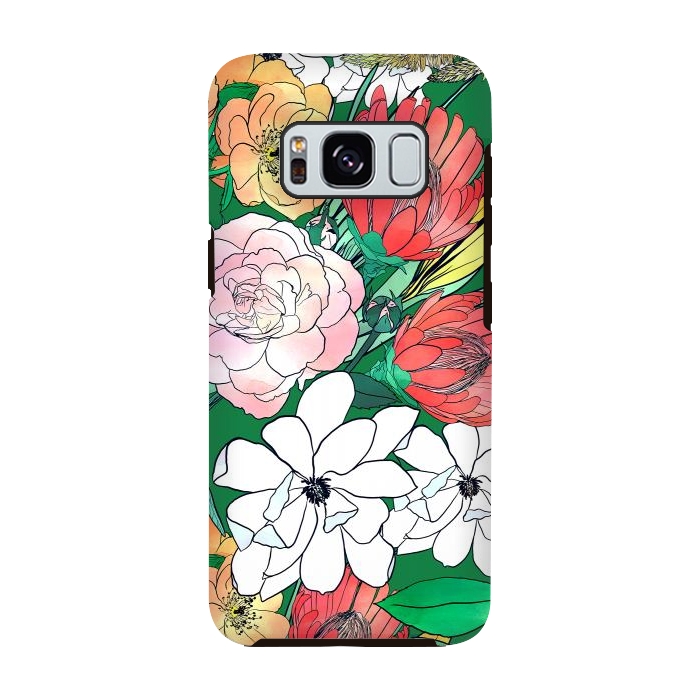 Galaxy S8 StrongFit Colorful Hand Drawn Flowers Green Girly Design by InovArts