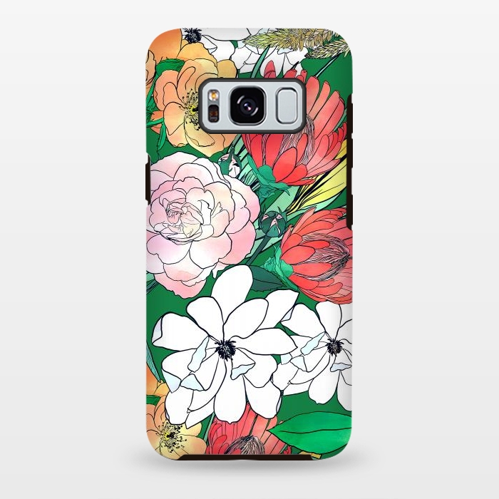 Galaxy S8 plus StrongFit Colorful Hand Drawn Flowers Green Girly Design by InovArts