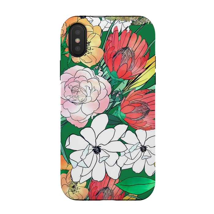 iPhone Xs / X StrongFit Colorful Hand Drawn Flowers Green Girly Design by InovArts