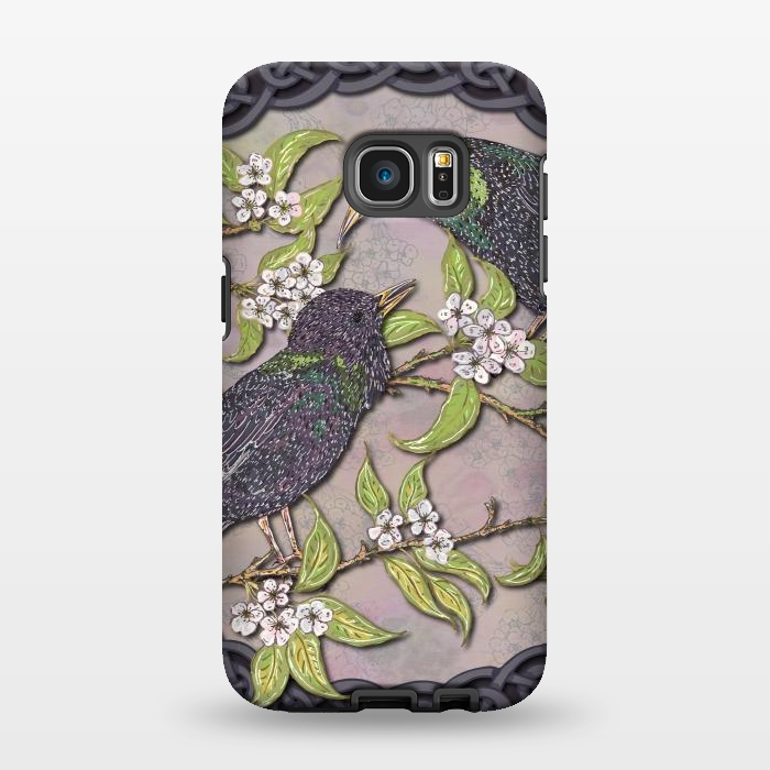 Galaxy S7 EDGE StrongFit Celtic Starlings in Blossom by Lotti Brown