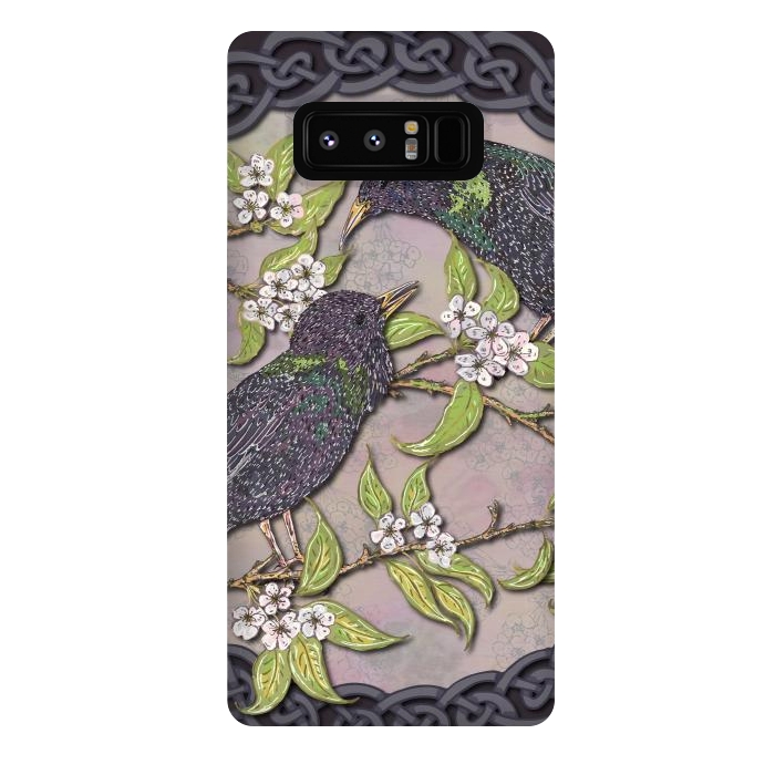 Galaxy Note 8 StrongFit Celtic Starlings in Blossom by Lotti Brown