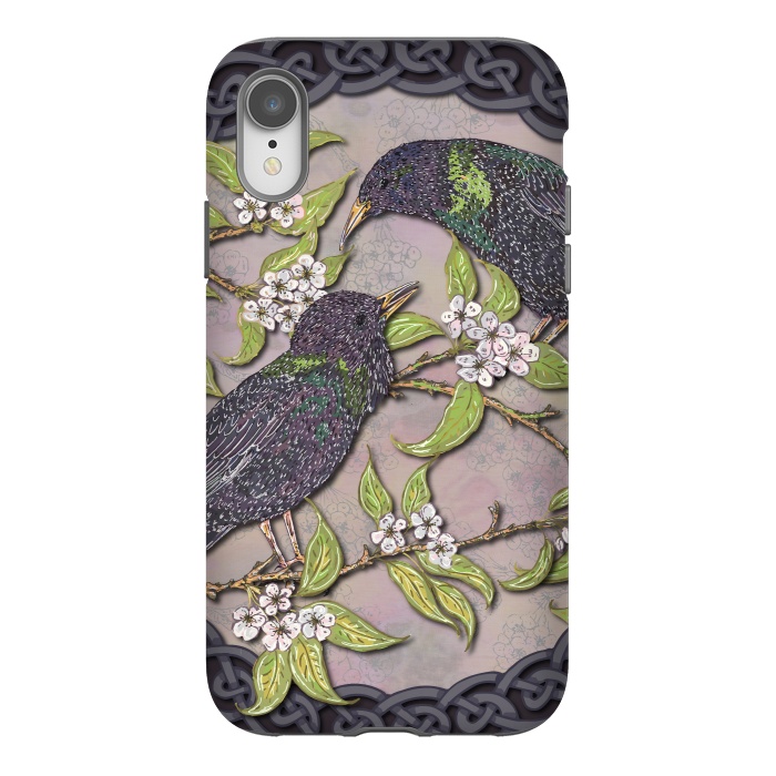 iPhone Xr StrongFit Celtic Starlings in Blossom by Lotti Brown