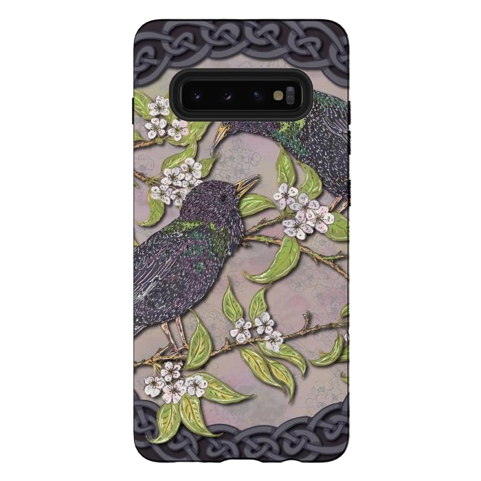 Galaxy S10 plus StrongFit Celtic Starlings in Blossom by Lotti Brown