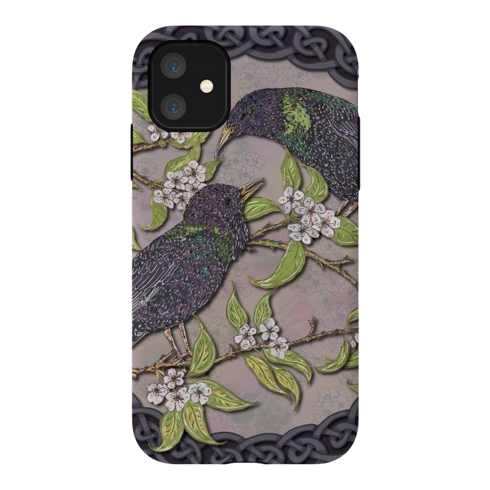 iPhone 11 StrongFit Celtic Starlings in Blossom by Lotti Brown