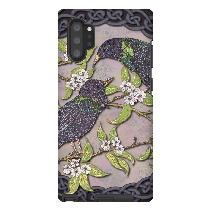 Galaxy Note 10 plus StrongFit Celtic Starlings in Blossom by Lotti Brown