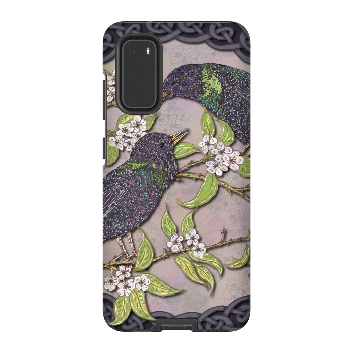 Galaxy S20 StrongFit Celtic Starlings in Blossom by Lotti Brown