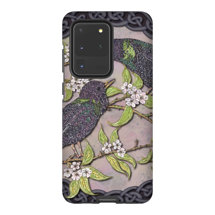 Galaxy S20 Ultra StrongFit Celtic Starlings in Blossom by Lotti Brown