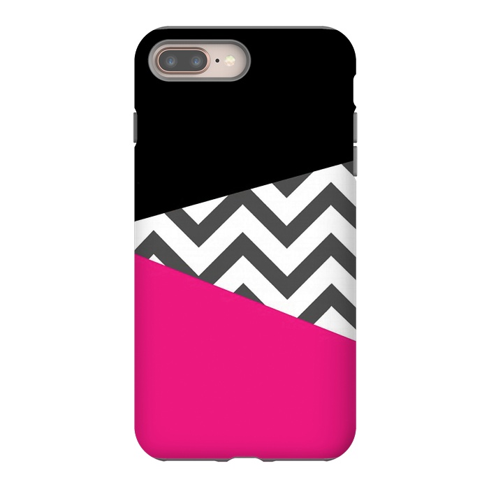 iPhone 8 plus StrongFit Color Blocked Chevron Black Pink  by Josie Steinfort 
