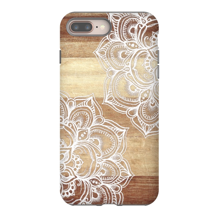 iPhone 8 plus StrongFit White doodles on blonde wood by Micklyn Le Feuvre