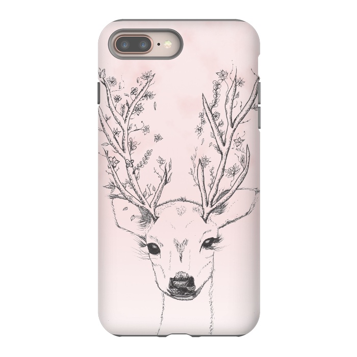 iPhone 8 plus StrongFit Cute Handdrawn Floral Deer Antlers Pink by Girly Trend